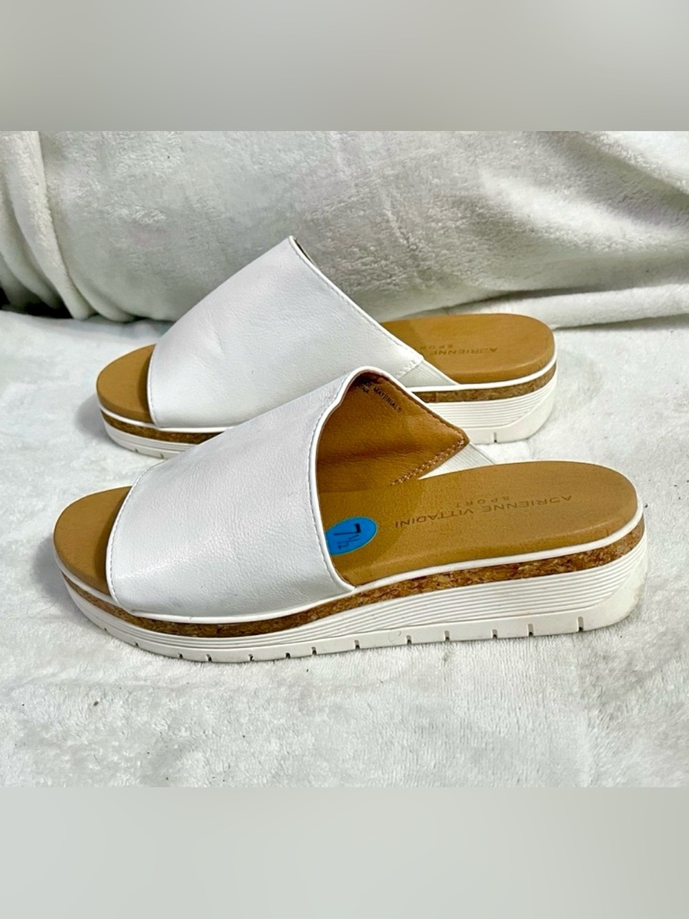 Adrienne Vittadini White Provence Platform Slides Sandals Women Size 7.5 M